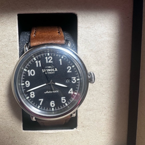 Shinola Runwell Automatic 45mm Black Dial w/ British tan leather strap - Picture 1 of 13